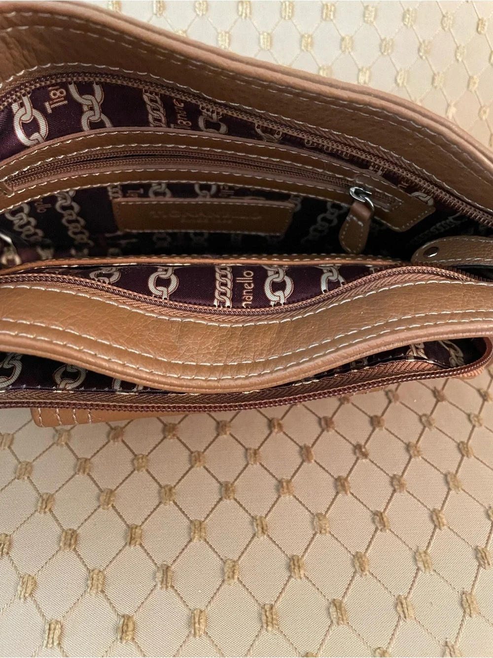 Tignanello Caramel Pebble Leather Shoulder Bag